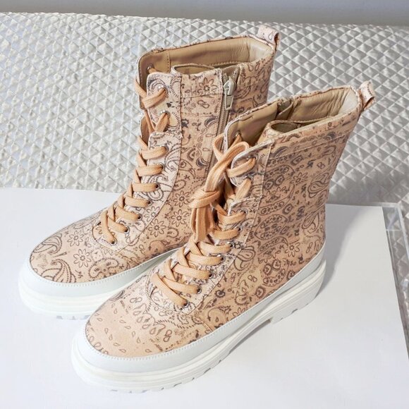 NWOT Free People jacquard print canvas lug sole lace-up "hiker" boots, EU 38 - Picture 10 of 16